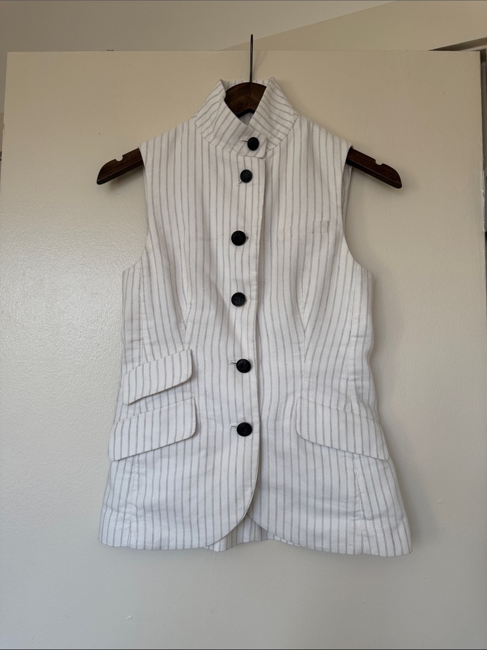 rag & bone White Pinstripe Sleeveless Stand-Collar Vest
